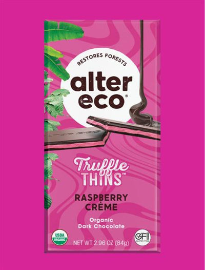 Alter Eco Truffle Thins Bar - 60% Cocoa Raspberry Creme, 84G
