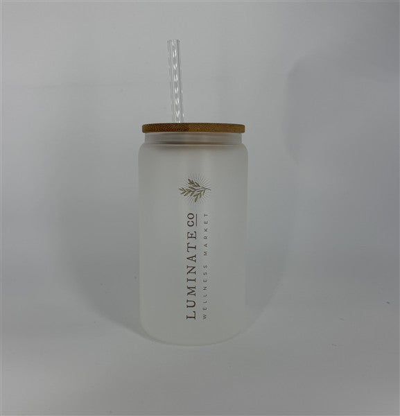 Luminate Frosted Glass Tumbler with Glass Straw, 16 oz