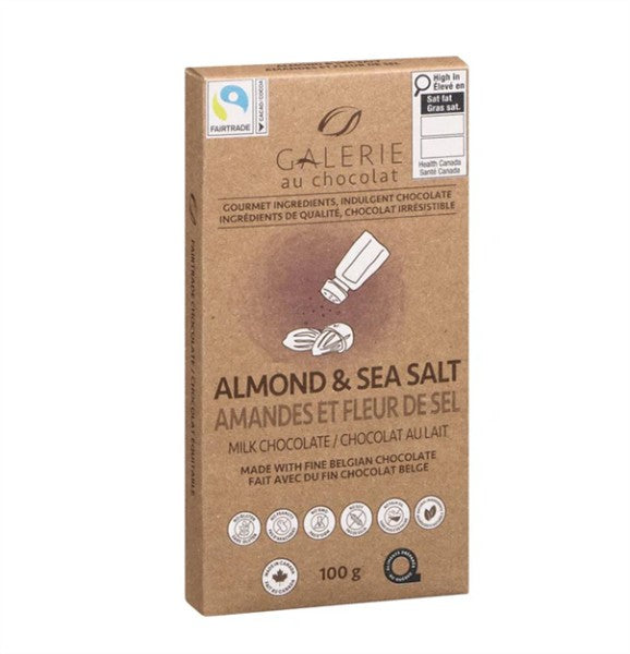 Galerie Fair Trade Milk Chocolate Almonds & Sea Salt Bar, 100 g