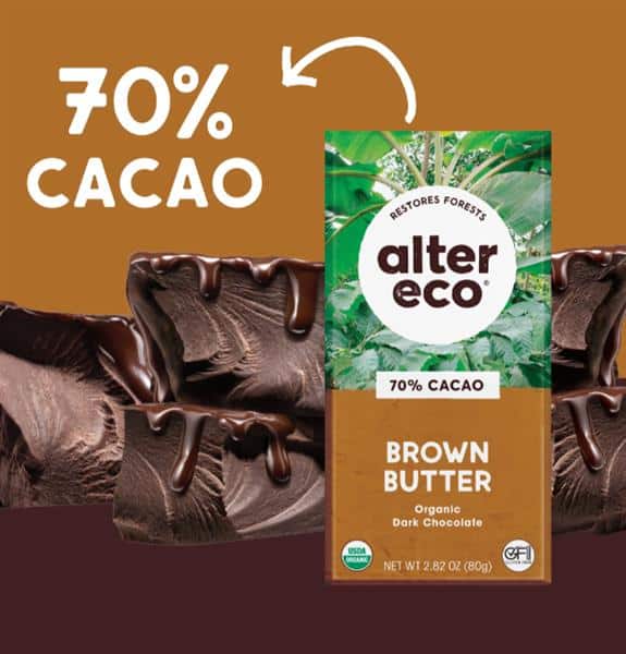 Alter Eco Organic Brown Butter 70% Cacao Dark Chocolate, 80 g