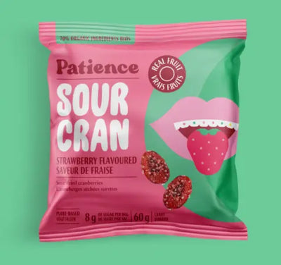 Patience Fruit & Co Organic Sour Dried Cranberries - Strawberry, 60G