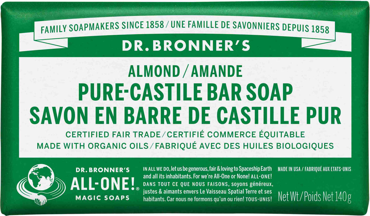 Dr. Bronner's Pure-Castile Bar Soap, Almond, 140 g