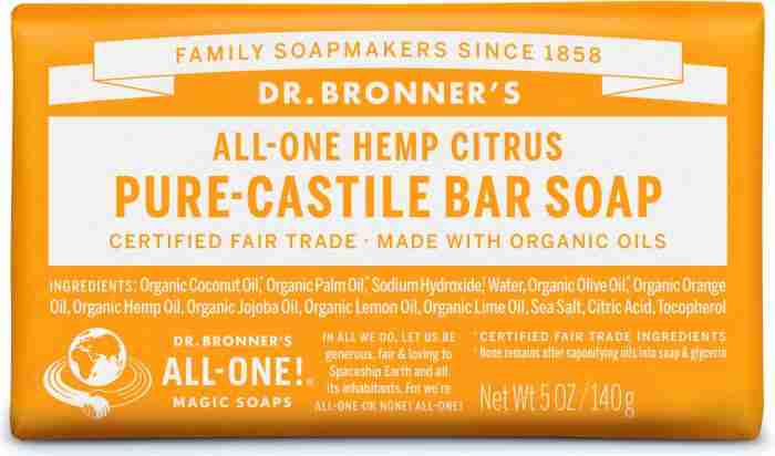 Dr. Bronner's Pure-Castile Bar Soap, Citrus, 140 g