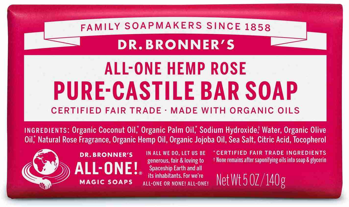 Dr. Bronner's Pure-Castile Bar Soap, Rose, 140 g