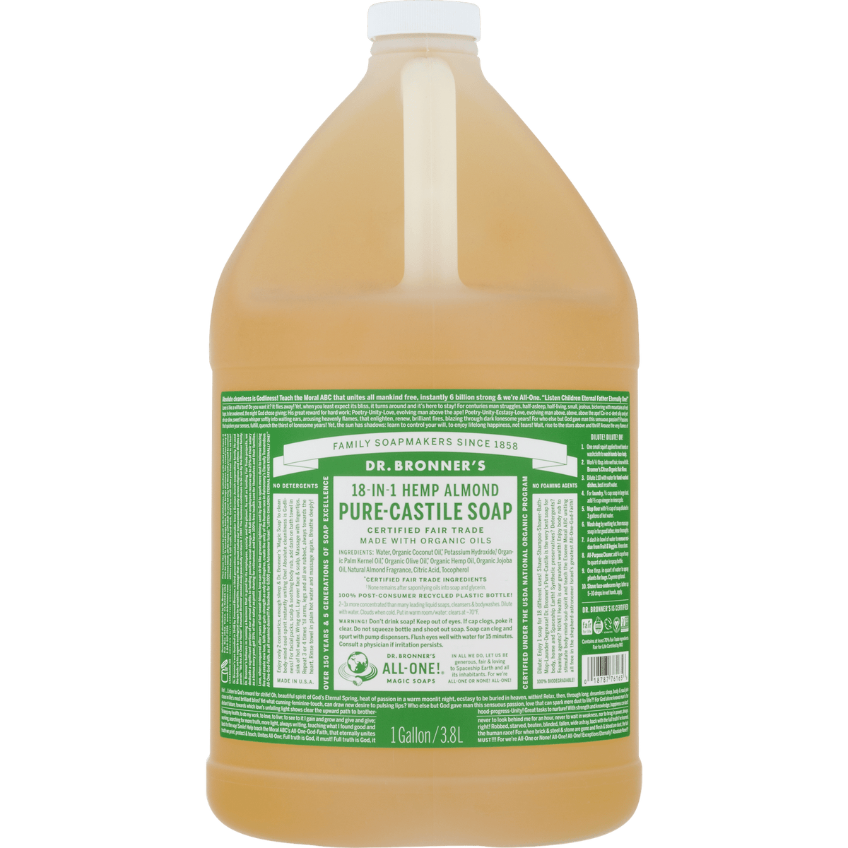 Dr. Bronner's Organic Pure Castile Liquid Soap: Almond - 3.8L