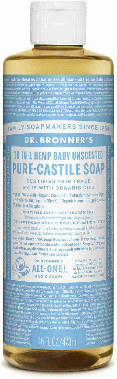 Dr. Bronner's Organic Pure Castile Liquid Soap: Baby Unscented - 473Ml