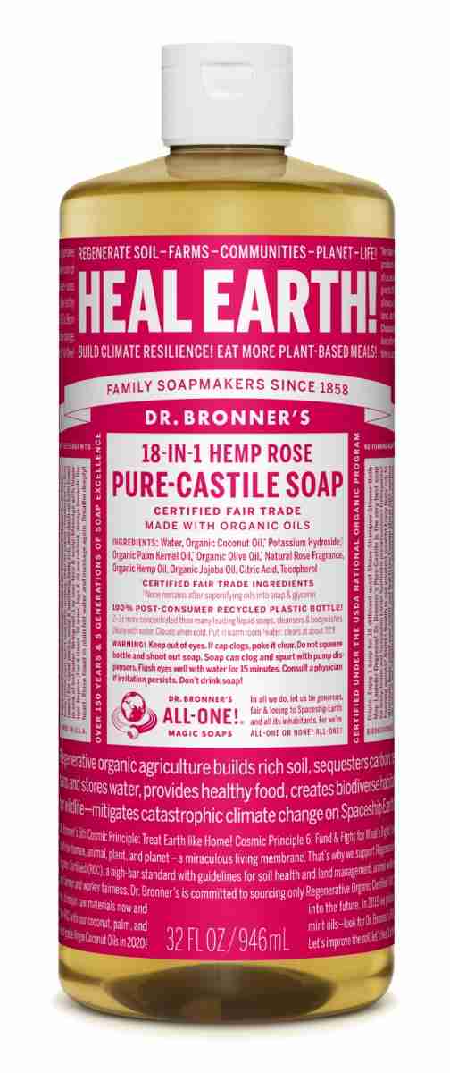 Dr. Bronner's Organic Pure Castile Liquid Soap: Rose 946Ml