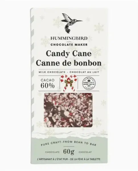 Hummingbird Chocolate - Candy Cane 60% Dark Chocolate Bar, 60G