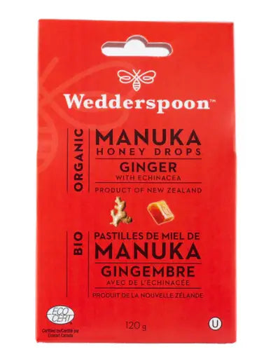 Wedderspoon Organic Manuka Honey Drops, Ginger, 120 g