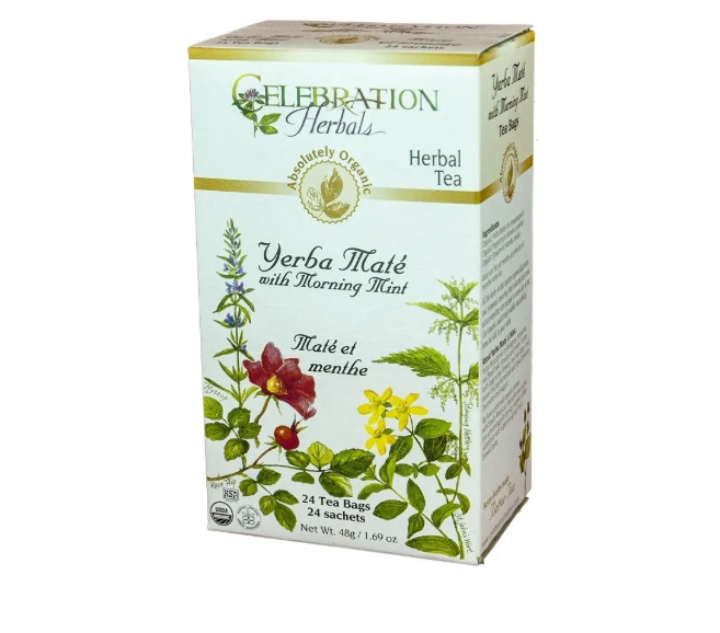 Celebration Herbals Organic Yerba Mate With Morning Mint Tea, 24Bgs