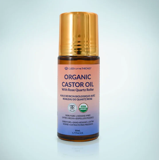 Queen Of The Thrones Organic Golden Castor Oil Cold-Pressed Rose Quartz Roll On, 50Ml