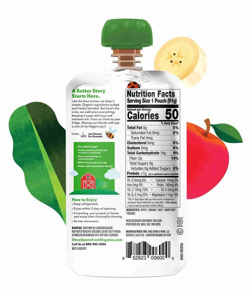 Once Upon A Farm - Organic Fruit & Veggie Blend: Green Kale & Apples, 91G