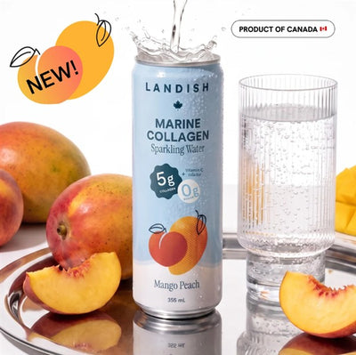 Landish Marine Collagen Sparkling Water - Mango Peach, 355Ml