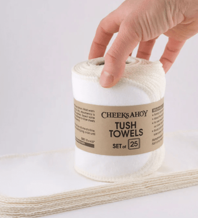 Cheeks Ahoy - Tush Towels Reusable Toilet Tissue, White, 25 Pack With Roll