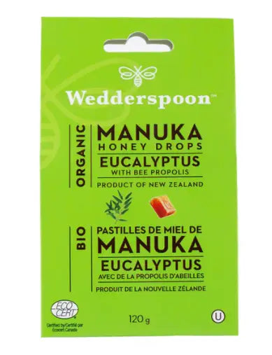 Wedderspoon Organic Manuka Honey Drops, Eucalyptus, 120 g