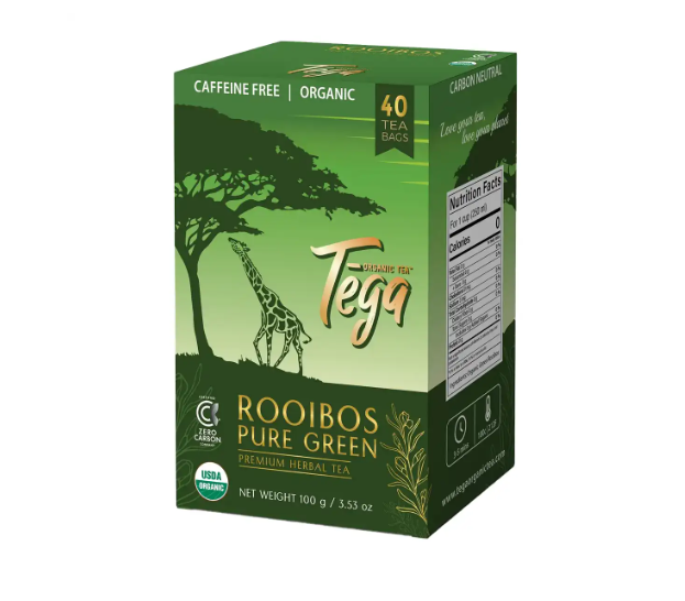 Tega Organic Fairtrade Pure Green Roibos Tea, 40Ct