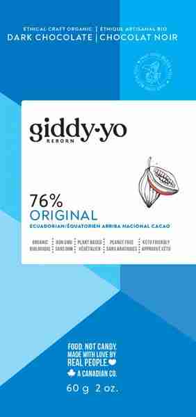 Giddy-Yo Reborn - Original 76% Dark Chocolate Bar, 60G
