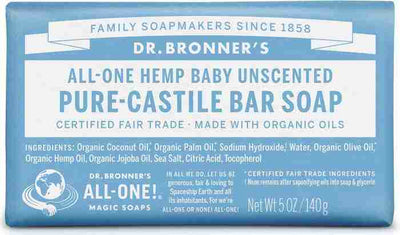 Dr Bronner's Castile Soap Bar: Unscented - 140G
