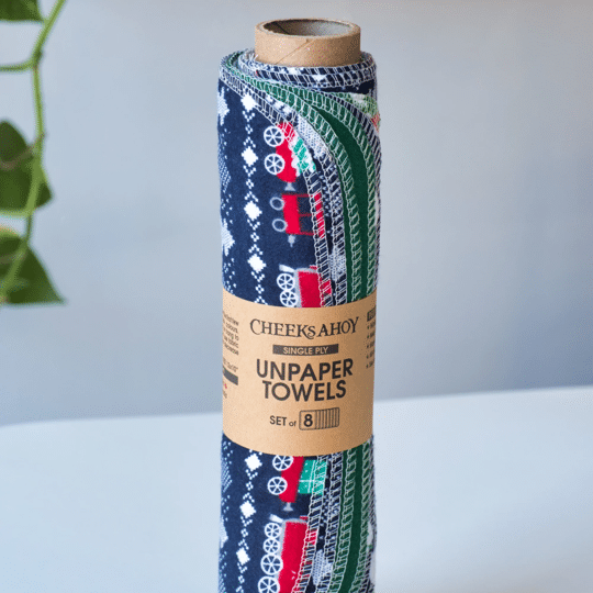 Cheeks Ahoy Pre-Rolled Unpaper Towels, Holiday Collection (Home for the Holidays), 8 Pack
