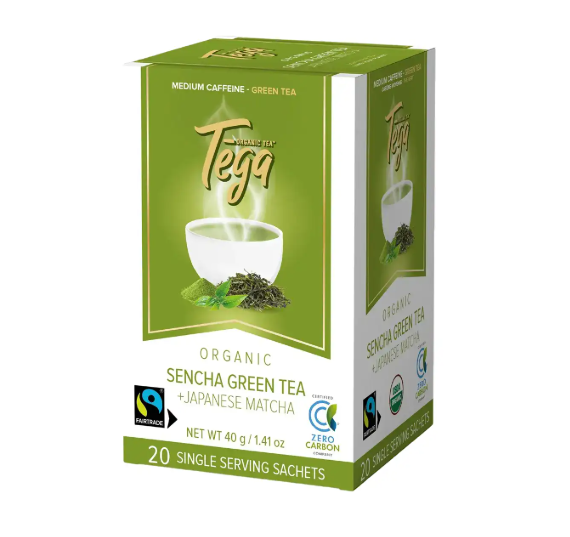 Tega Organic Fairtrade Sencha Green Tea+ Japanese Matcha, 20Ct