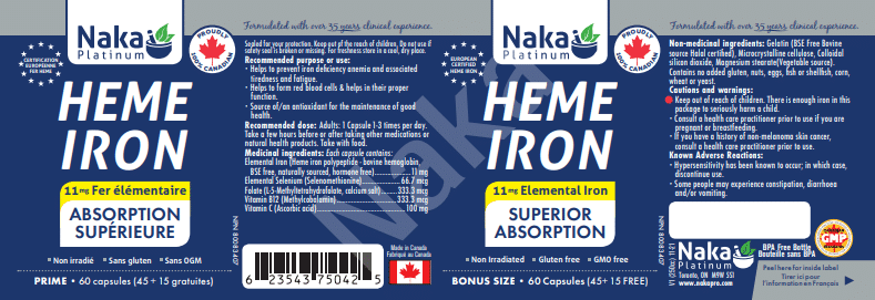Naka Heme Iron 11Mg, 60Cap (NEW LARGER SIZE)
