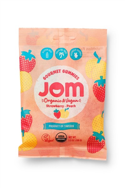 JOM Organic Strawberry & Peach Gummies, 100 g