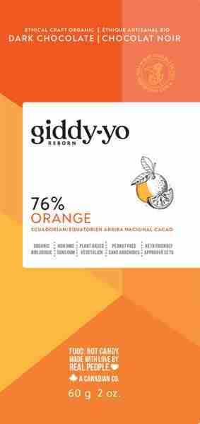 Giddy-Yo Orange 76% Dark Chocolate Bar, 60 g