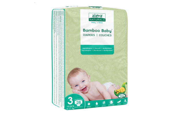 Aleva Naturals Bamboo Baby Diapers Size 3, 28Ct