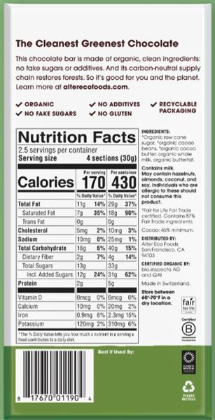 Alter Eco Organic Grass Fed Milk Chocolate, 75 g