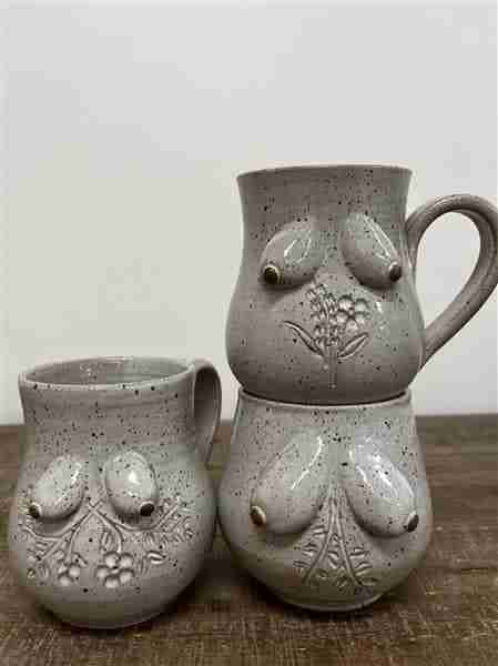Carved Floral Boob Mug White Speckle