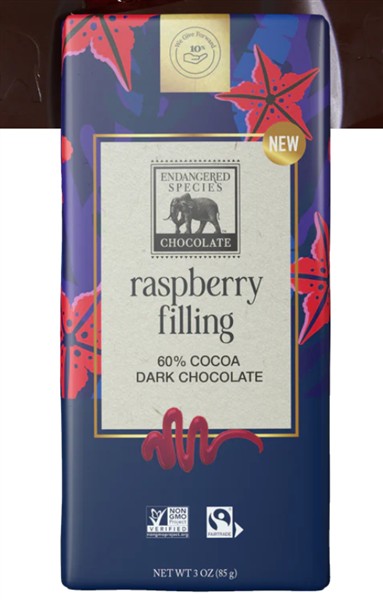 Endangered Species 60% Dark Chocolate with Raspberry Filling, 85 g