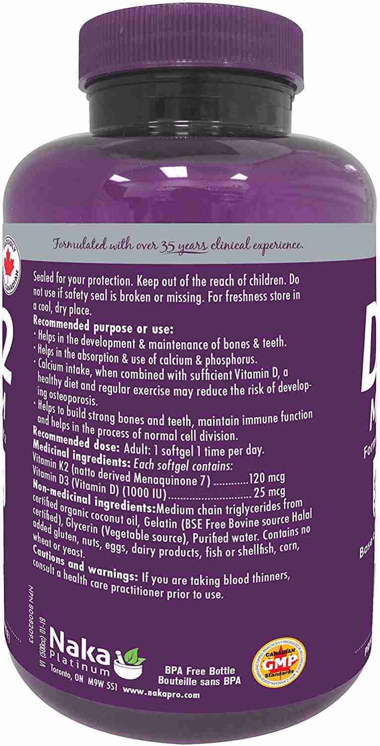 NAKA Platinum Vitamin D3 + K2 1000IU + 120Mcg - 120 Sgels + 30 BONUS