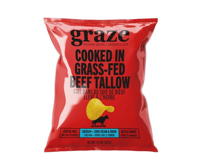 Graze Grass-Fed Beef Tallow Potato Chips - Cheddar + Sour Cream & Onion, 128G