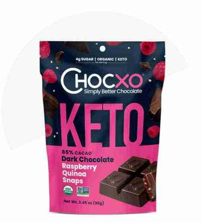 Chocxo Keto 85% Dark Chocolate Raspberry Quinoa Snaps 98G
