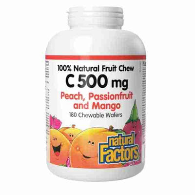 Natural Factors - Vitamin C 500Mg Chewable Wafers, Peach, Passionfruit And Mango, 180 Chewable Wafers