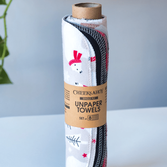 Cheeks Ahoy Pre-Rolled Unpaper Towels, Holiday Collection (Christmas Critters), 8 Pack