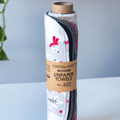 Cheeks Ahoy Pre-Rolled Unpaper Towels - HOLIDAY COLLECTION (Christmas Critters) 8PK