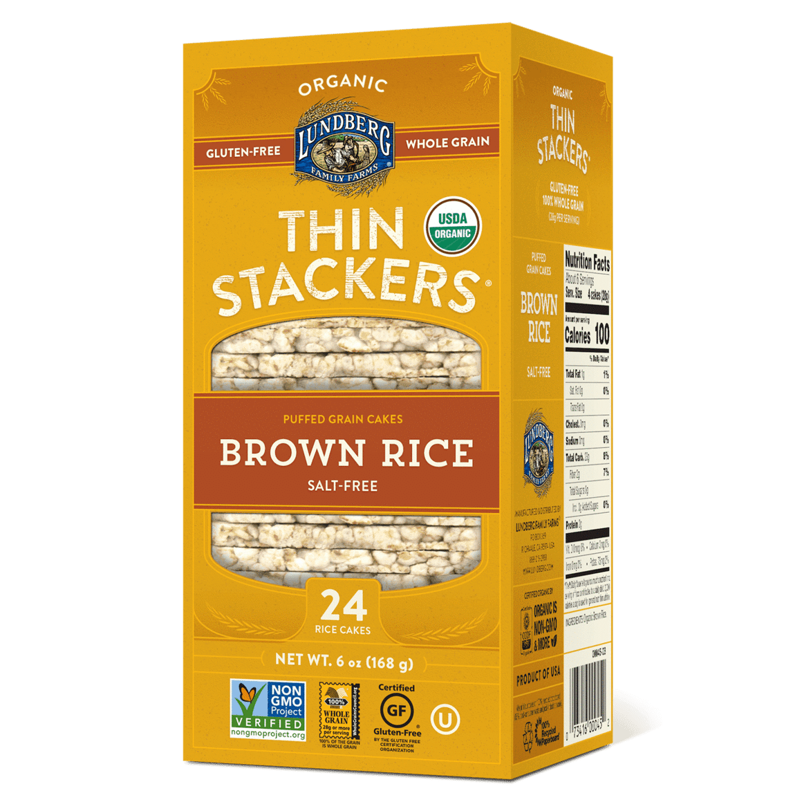Lundberg Organic Thin Stackers Brown Rice Salt Free, 168 g