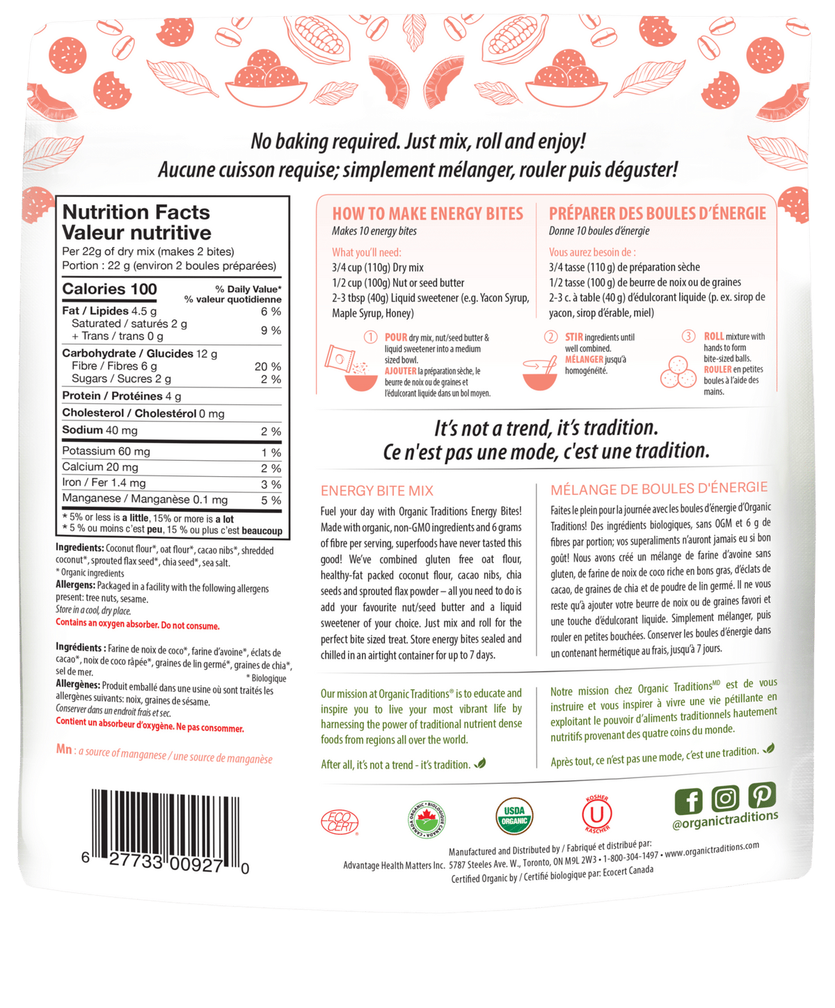 Organic Traditions - Original Energy Bite Mix 220G