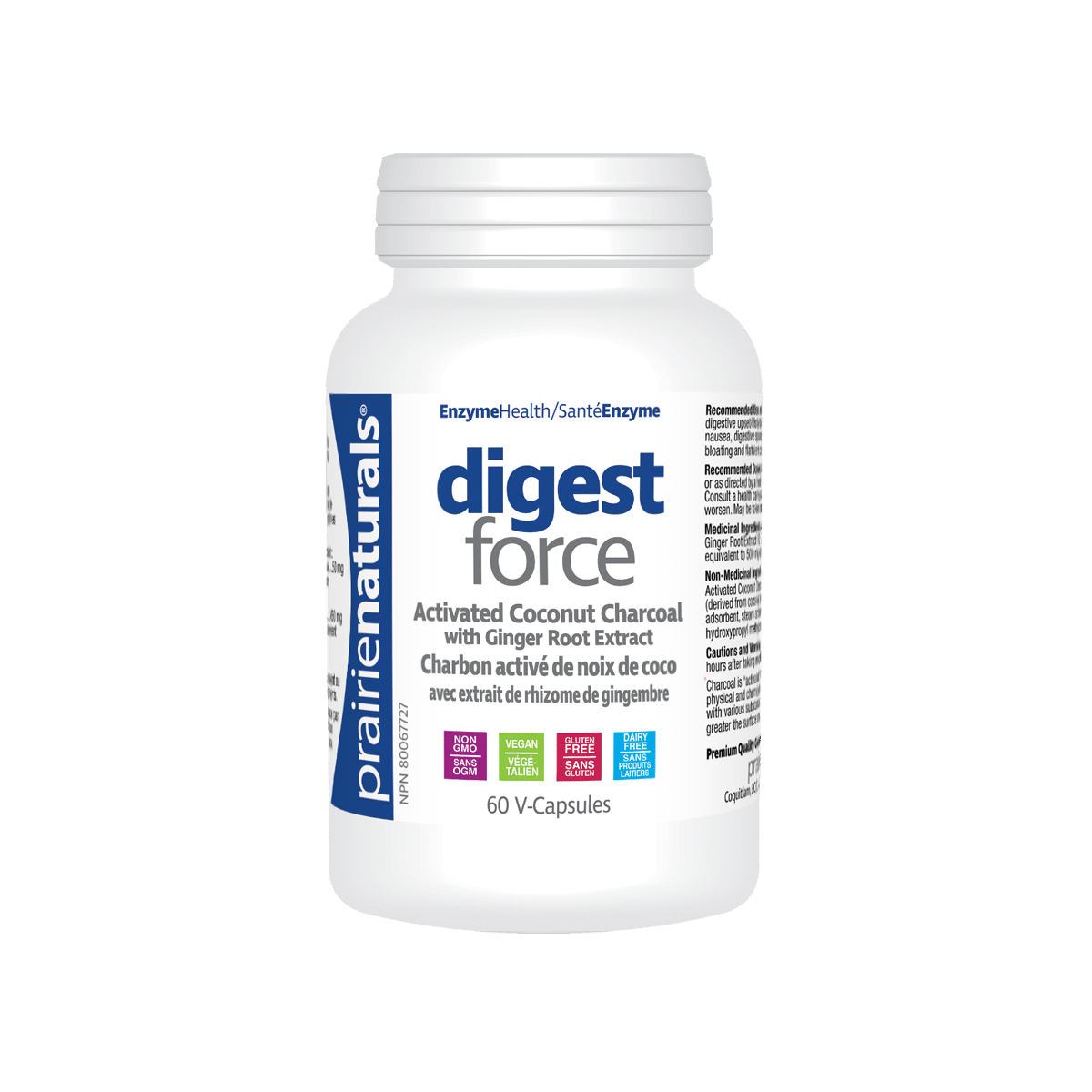 Prairie Naturals Digest-Force Activated Coconut Charcoal with Ginger Root Extract, 30 Veg Caps
