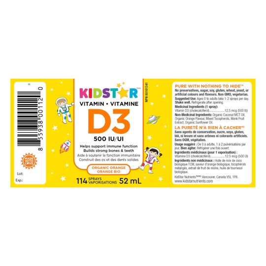 KidStar Vitamin D3 Spray, Organic Orange, 52 mL