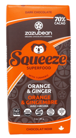 Zazubean Squeeze Orange & Ginger 70% Dark Chocolate Bar, 85 g