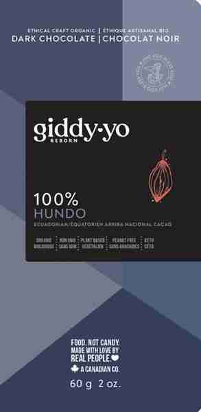 Giddy-Yo Reborn - Hundo 100% Dark Chocolate Bar, 60G