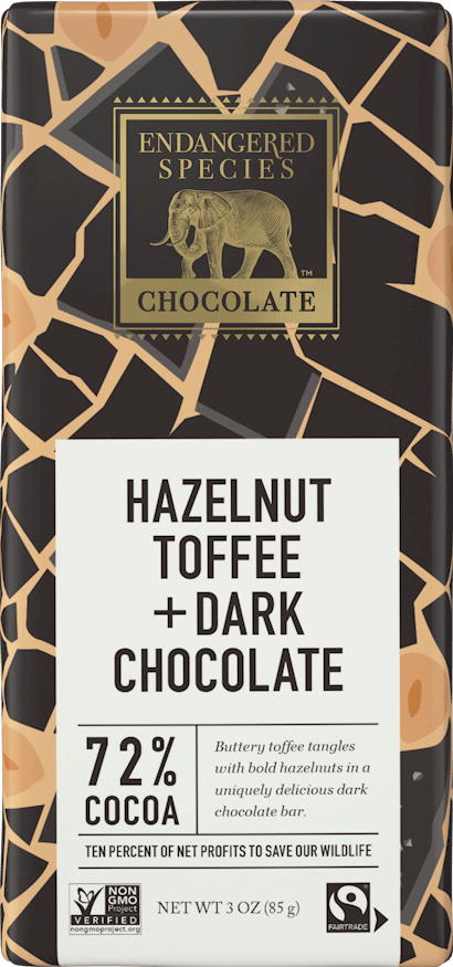 Endangered Species Hazelnut Toffee + Dark Chocolate, 85 g