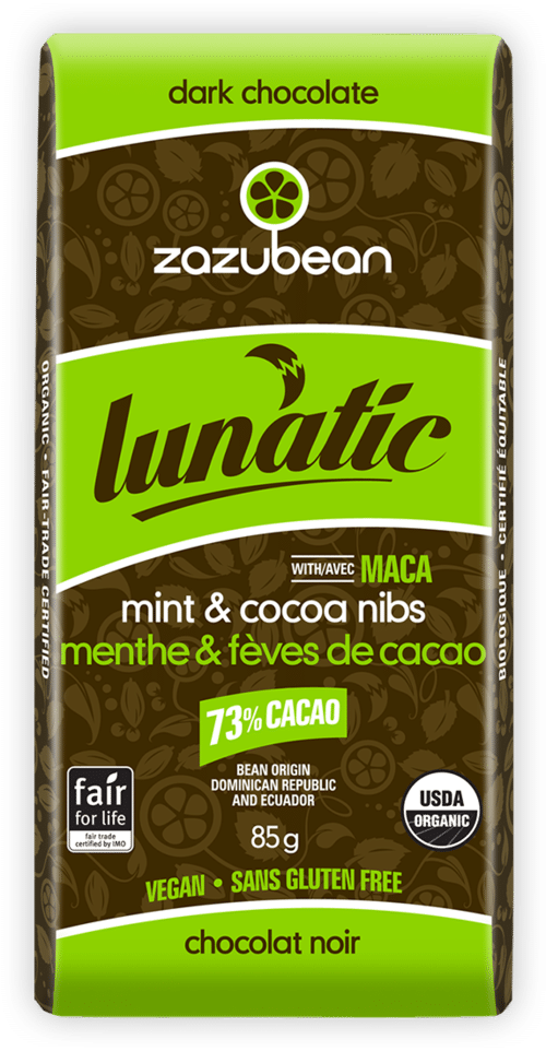 Zazubean Lunatic Mint & Cocoa Nibs Dark Chocolate Bar, 85 g