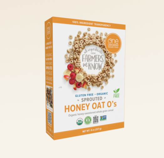 One Degree Organic Sprouted Honey Oat O's, 227G