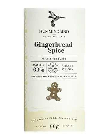 Hummingbird Chocolate - Gingerbread Spice 60% Dark Chocolate Bar, 60G