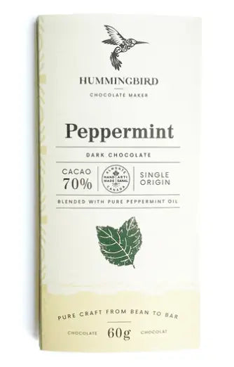 Hummingbird Chocolate - Peppermint 70% Dark Chococlate Bar, 60G