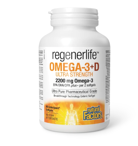 Natural Factors Regenerlife Omega-3 + D Ultra Strength 2200 mg, 90 Softgels