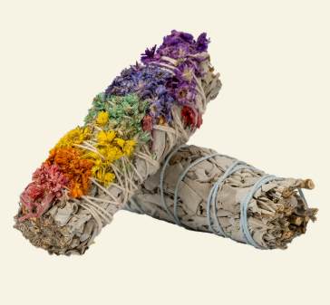 Smudge Wand Sage & Chakra Flower 4"
